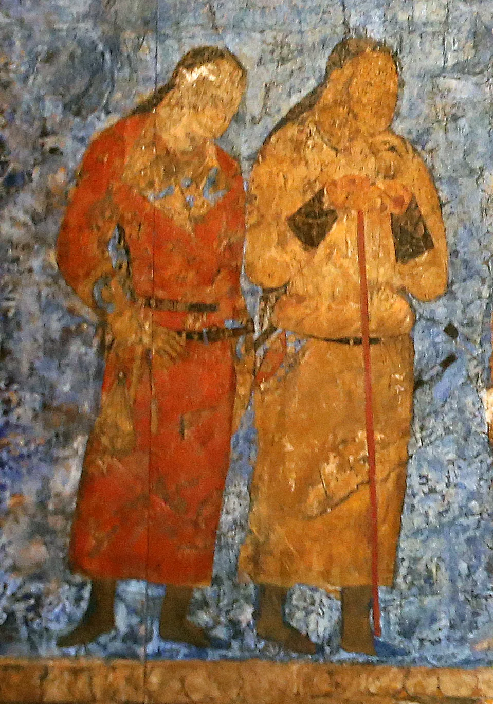 Batı Göktürk subayları, Soğd hükümdarı Varhuman ile bir görüşme sırasında. MS 648-651, Efrasiyab duvar resimleri, Semerkant.